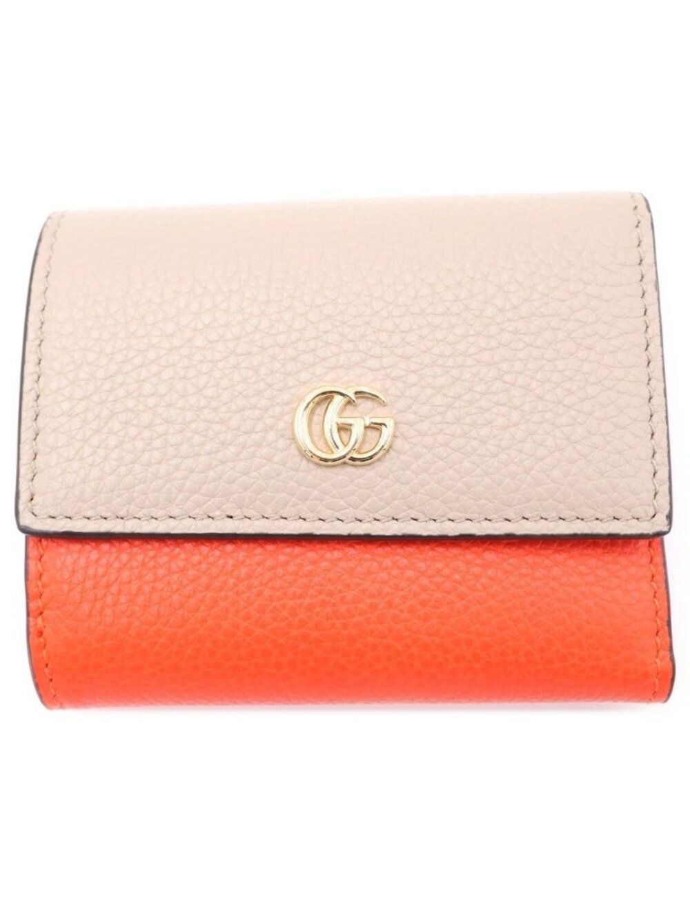 Gucci Double Bicolor Mini Wallet Compact Beige Orange Leather Gold